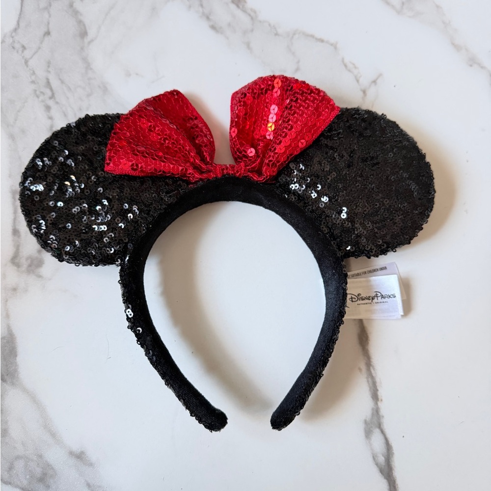 ****SOLD****Disney Black and Red Sequin Minnie Mouse Ears Headband